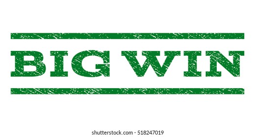 Big Win watermark stamp. Text tag between horizontal parallel lines with grunge design style. Rubber seal stamp with unclean texture. Vector green color ink imprint on a white background.