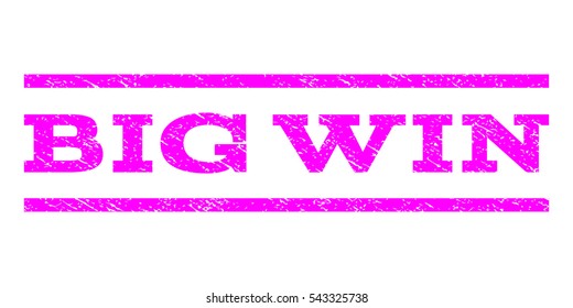 Big Win watermark stamp. Text tag between horizontal parallel lines with grunge design style. Rubber seal stamp with dust texture. Vector magenta color ink imprint on a white background.