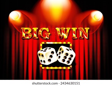 Big Win Wort auf Banner mit roten Vorhängen Vektor-Illustration