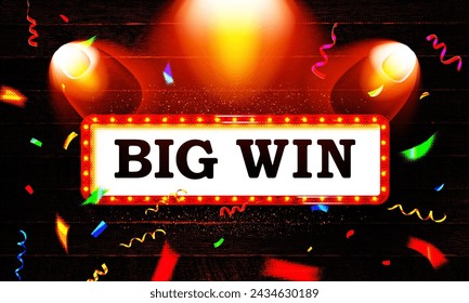 Big Win word on banner against the background of a wooden wall Vector illustration