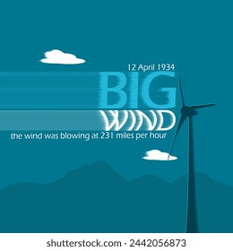 Big Wind Day event banner. A giant fan turbine with bold text blows loudly on a dark turquoise background to celebrate April 12th