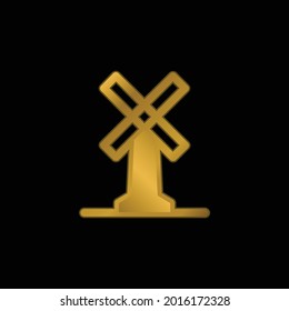 Icono metálico de gran molino de viento chapado en oro o vector de logotipo