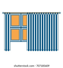 big window with curtain color section silhouette on white background vector illustration