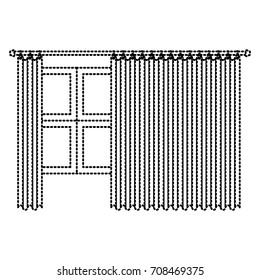 big window with curtain dotted silhouette on white background vector illustration