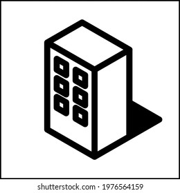 Big windows building icon in isometric flat design with black color and shape of a shadow.