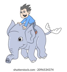 elefante de ala grande vuela con un niño por todo el mundo, ilustración vectorial art. ícono de doodle imagen kawaii.