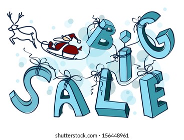 Big winter Christmas sale design poster with Santa's sleigh 