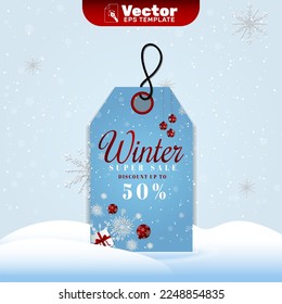 Big Winter sale banner set. Blue banner with snow cap on winter background with snow and snowflakes. Winter Offer, Big Sale, Shop Now. Vector illustration.