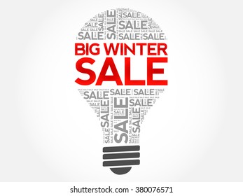 Big winter SALE bulb word cloud, business concept background