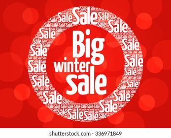 Big winter sale circle stamp word cloud, business concept