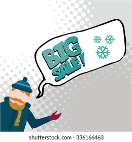big winter sale illustration over color background