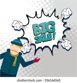 big winter sale illustration over color background