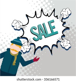big winter sale illustration over color background