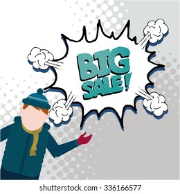 big winter sale illustration over color background