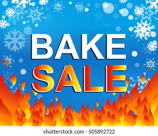 Big Winter Sale Poster With BAKE SALE Text. Advertising Blue And Red Vector Banner Template