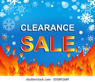 Big winter sale poster with CLEARANCE SALE text. Advertising blue and red vector banner template