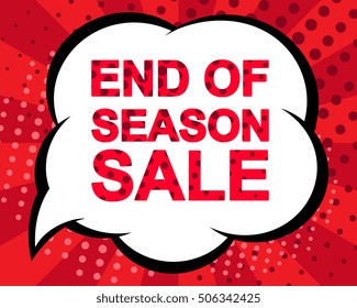 Big winter sale poster with END OF SEASON SALE text. Advertising blue and red vector banner template. Pop art style