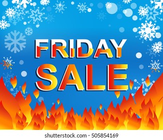Big winter sale poster with FRIDAY SALE text. Advertising blue and red vector banner template