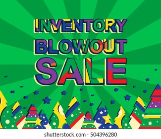 Big winter sale poster with INVENTORY BLOWOUT SALE text. Advertising vector banner template with christmas trees. Green background