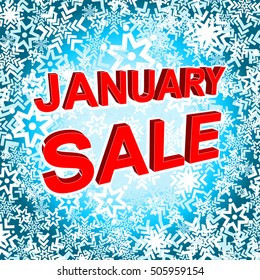 Big winter sale poster with JANUARY SALE text. Advertising blue and red vector banner template
