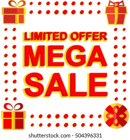 Big winter sale poster with LIMITED OFFER MEGA SALE text. Advertising vector banner template