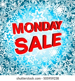 Big winter sale poster with MONDAY SALE text. Advertising blue and red vector banner template