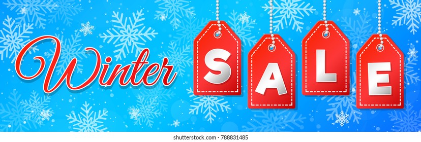 Big Winter Sale - poster with text and snowflakes. Vector.