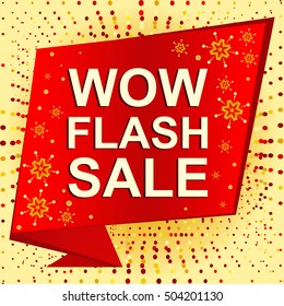 Big winter sale poster with WOW FLASH SALE text. Advertising  vector banner template