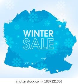 Big winter sale. Square banner with a beautiful light background. With falling snowflakes