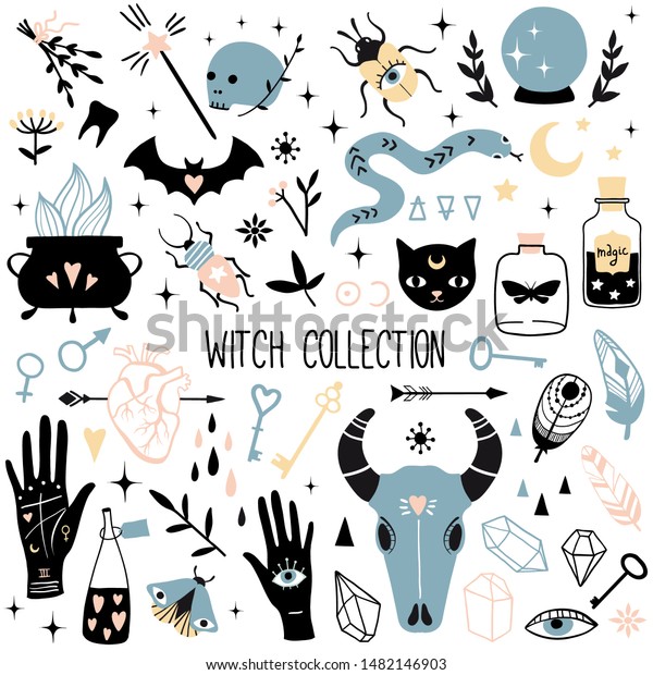 Big Witch Magic Design Elements Collection Stock Vector Royalty