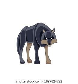 Big Wolf looks and walks straight. Cartoon character of a dangerous mammal animal. A wild forest creature with gray fur. Front view. Vector flat illustration isolated on a white background.