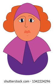 Big woman in purple dress illustration print vector on white background