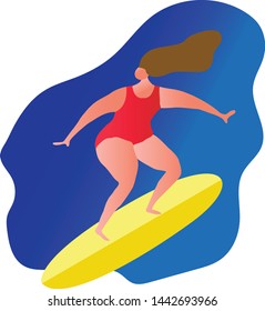 Big woman surfing - flat design