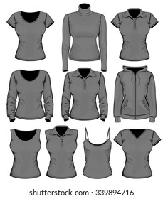 Big women's clothes collection. Black variants. Vector illustration