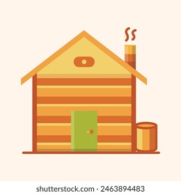 big wooden cabin house in the forest. simple architecture cabin style with flat vector