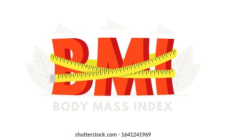 Big Word BMI With Measuring Tape For Healthy Poster. Body Mass Index Banner For Design Concept.