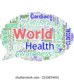 Big word cloud in the shape of speech bubble with words world health. World day of action dedicated to tackling global hunger