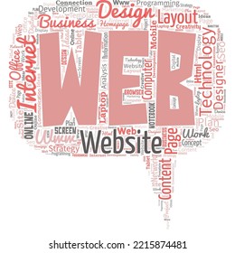 Big word cloud in the shape of speech bubble with word WEB. A system of Internet servers that support specially formatted documents