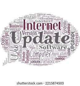 Big word cloud in the shape of speech bubble with word update. Make something more modern. Adding new facts. Changing its design
