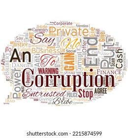 Big word cloud in the shape of speech bubble with words say no to corruption. Introducing decentralized money exchange
