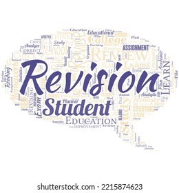 Big word cloud in the shape of speech bubble with word revision. Action of revising over someone like auditing or accounting
