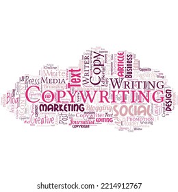 Big word cloud in the shape of UFO with word copywriting. Writing the text of advertisements or publicity material