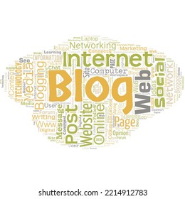 Big word cloud in the shape of UFO with word blog. A regularly updated website web page written in conversational style