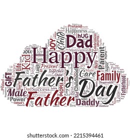 Big word cloud in the shape of UFO with words happy Father's Day. Time of year to celebrate fathers all over the world