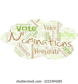 Big word cloud in the shape of cloud with words nomination. Suggestions of someone or something for a job position or prize