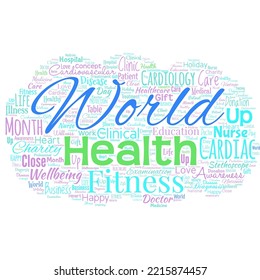 Big word cloud in the shape of cloud with words world health. World day of action dedicated to tackling global hunger