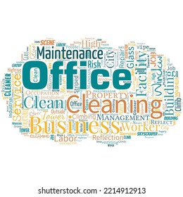 Big word cloud with words office cleaning. Commercial buildings are used for commercial purposes. Cleaning.