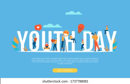 big word happy youth day with small people vector illustration concept template background can be use for presentation web banner UI UX landing page