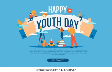 big word happy youth day with small people vector illustration concept template background can be use for presentation web banner UI UX landing page