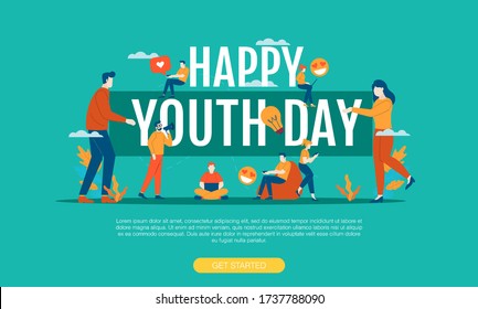 big word happy youth day with small people vector illustration concept template background can be use for presentation web banner UI UX landing page